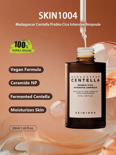 SKIN1004 50ml/1.69 Fl Oz Madagascar Centella Asiatica Probiotic Concentrated Ampoule, Soothing, Pore Tightening, Non-Drying Formula, Portable Use, No Residue, Makeup Prep, Suitable For Acne-Prone Skin, Korean Cosmetics