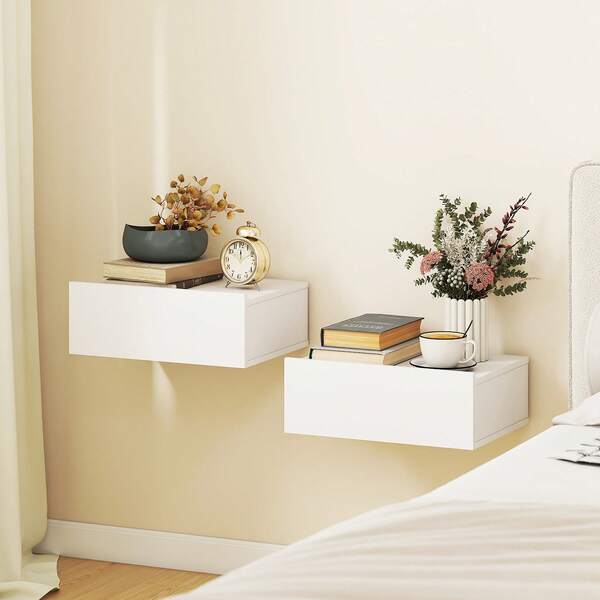  HOMCOM Set di 2 Comodini Camera da Letto Sospesi con Cassetto, Coppia di Comodini Moderno in Legno, Tavolini per Divano, Soggiorno, Salotto e Camera, 40x30x15 cm