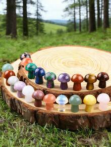 5/10/20/30/50/100pcs Artificial Crystal Mini Mushroom Beads, Spiritual Energy Faux Gemstone Carved Handmade Craft, Mixed Material Home Decor - Multicolor - View 6