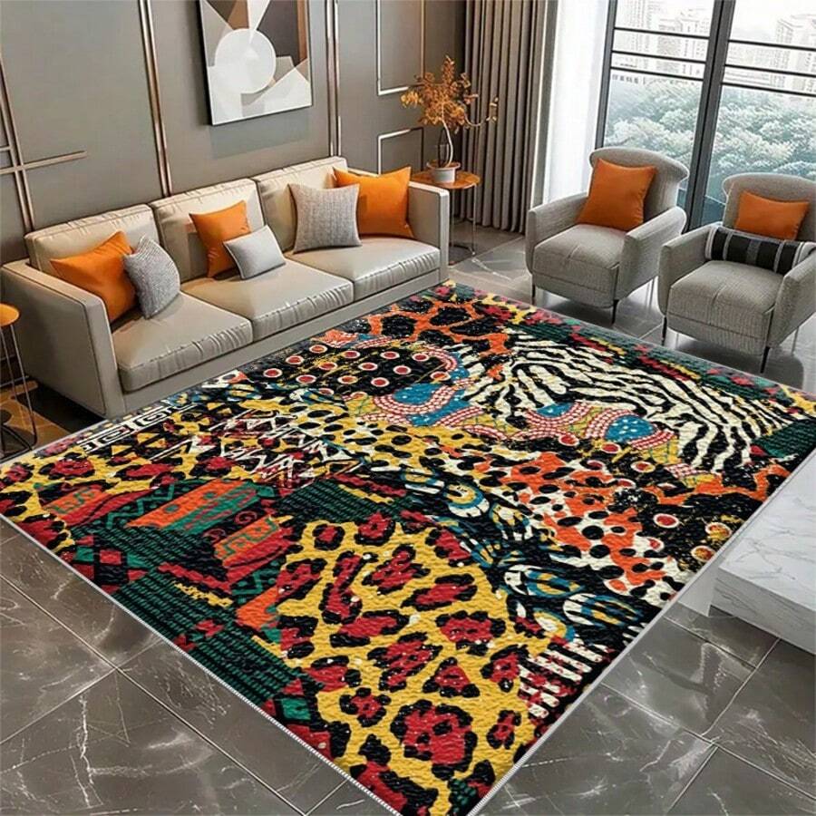 1pc Leopard Print Rug, Red Lips Rug, Pop Art Rug, Bold Statement Area Rug, Funky Living Room Decor, Animal Print Rug, Glamorous Home Rug, 84*60inch,Perfect Choice For Christmas ,Stylish And High-Quality Rugs, Perfect For Christmas Decorations And GiftsHome Decor, The Best Choice For Gothic-Style Birthday Gifts - Nhiều màu - Xem 1