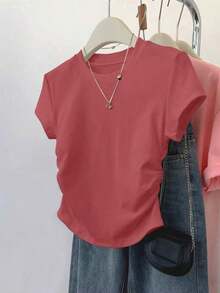 A Simple Solid-Color Short-Sleeved T-Shirt Set For Women, Suitable For Daily Wear And Easy To Match With Various Outfits. Includes 1 Piece - Multicolor 15 - View 3