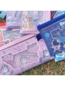 5pcs/Set, Mesh Stationery Bag With Pencil, Ruler, Notebook, Pencil Sharpener, Eraser, Mesh Zipper Stationery Gift Bag, Pencil Case Set, Halloween/Christmas Gift - Multicolor - View 4