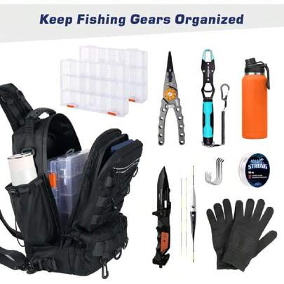 Fishing Backpack Sling Bag With Rod & Gear Holder, Nylon Waterproof Fishing Tackle Storage Bag For Fishing,41465927