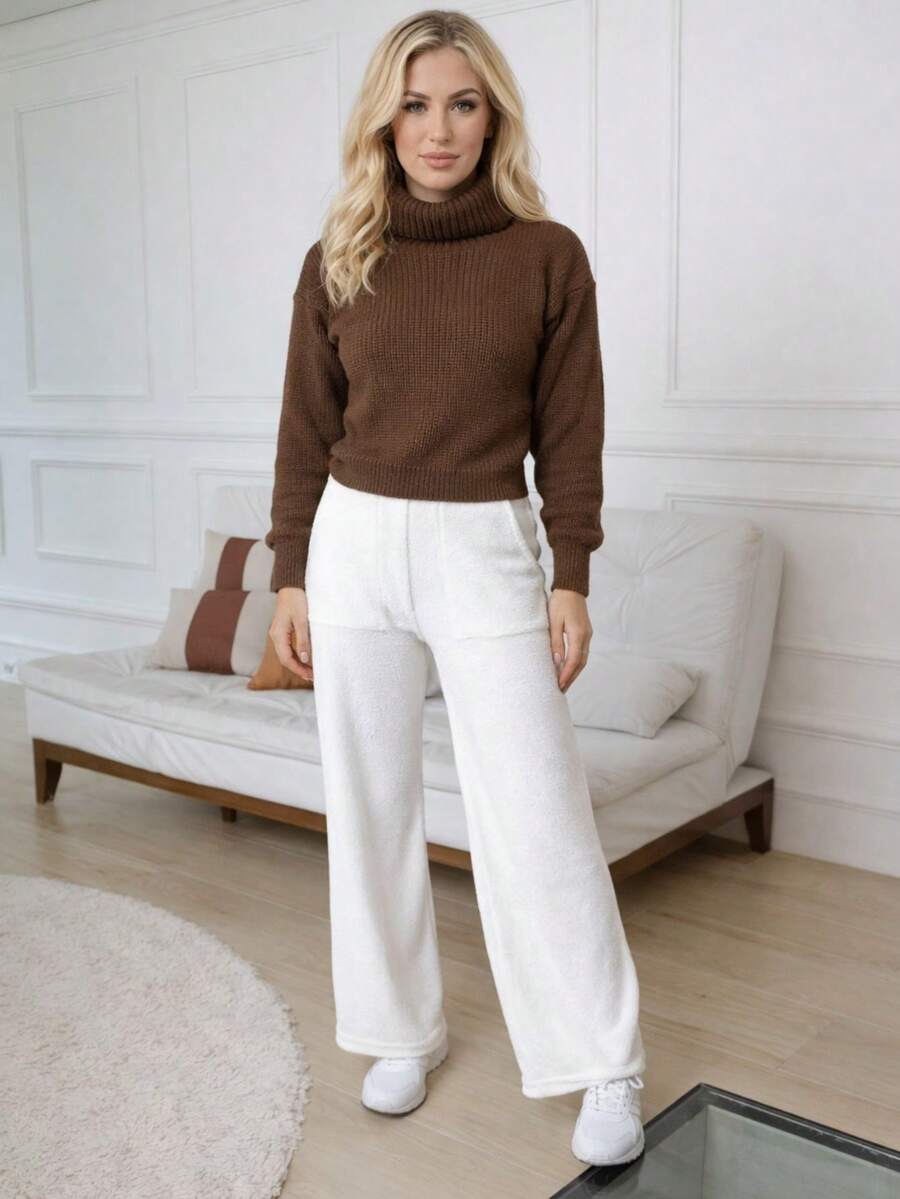 Luana Cropped Top In Fang Knit Fabric With A High Neck. - Rỉ Nâu - Xem 1