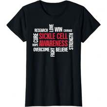 Red Sickle Cell Awareness Support Chronic Illness Crew Neck Top,Words - Sickle Cell Anemia Awareness Fighting Ladies' Crewneck T-Shirt - Black - View 1