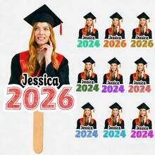 Personalized Face Fan With Wooden Handle Custom Photo Head Fan 2026 Graduation Birthday Party Favors Creative Celebration Prop - Color 1 - View 1