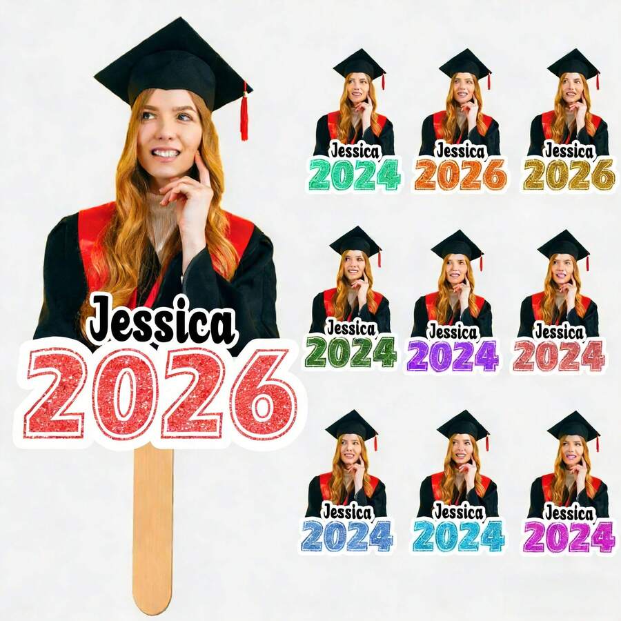 Personalized Face Fan With Wooden Handle Custom Photo Head Fan 2026 Graduation Birthday Party Favors Creative Celebration Prop - Color 1 - View 1