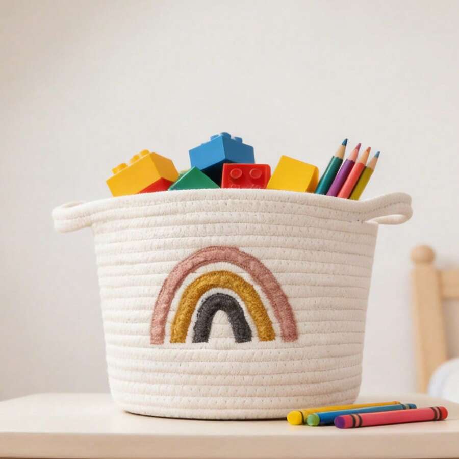 Inwagui 彩虹收纳篮，小型编织绳篮，家居装饰篮，收纳篮，适用于浴室、卧室、客厅、婴儿房、玩具篮、礼品篮，7.9 x 9.8 英寸 / 20 x 25 厘米（白色）