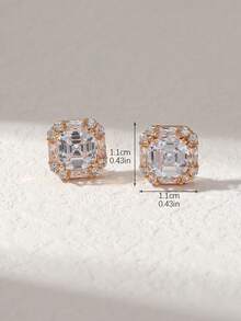 1 Pair Minimalist Elegant Luxury Sparkling Cubic Zirconia Square Stud Earrings, Versatile Daily Wear, Suitable For Evening Party, Wedding, Birthday, Valentine's Day, Mother's Day, Teacher's Day Gift - Multicolor - View 3