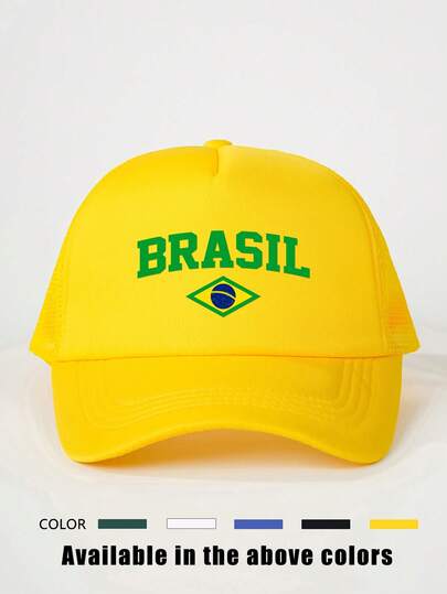 1pc Printed Letter BRASLL National Flag Baseball Cap, Adjustable Outdoor Sun Protection Casual Hat, Suitable For Spring/Autumn Travel, Beach, Unisex, Y2K Style For Young People