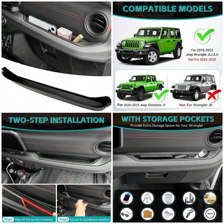 Organizador de bandeja de barra de agarre compatible con Wangler JL JLU 4XE Sahara y Gladiator JT, accesorios para el lado del p - A - Ver 1