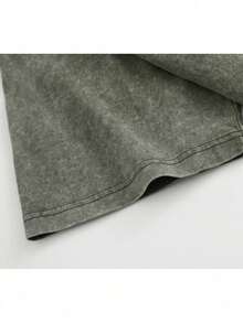 Men's Pattern Washed T-Shirt - Double Sided Printing, 100% Cotton, Short Sleeved, Summer Casual T-Shirt, Black With White Star Design, Loose Fit, Machine Washable, Daily T-Shirt | Loose Fit Shirt | 100% Cotton T-Shirt, Cotton T-Shirt - Army Green - View 3