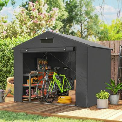 Outsunny 8' X 6' Portable Shed, Waterproof Bike Tent With Roll-Up Zipper Door, Vent And Galvanised Metal Frame, Outdoor Storage Shed For Bike Motorcycle Garden Tool, Dark Grey