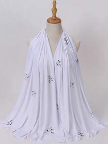 1 pieza Elegante pañuelo de hijab rectangular de jersey elástico con rayas y adornos de strass - Multicolor - Ver 13