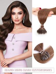 12-22英寸 30-50克 纳米环接发，纳米珠真人发发髻，直发，适合日常、婚礼和派对场合 - 彩色 - 查看 17