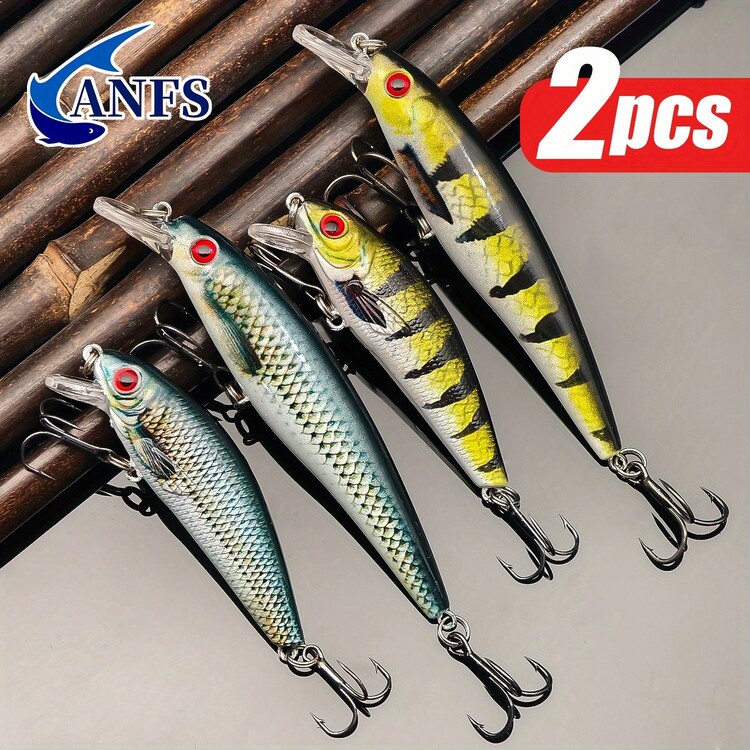 2 piezas de señuelos de pesca tipo minnow que se hunden con diseño realista y patrones vibrantes para pesca de agua dulce y salada - Multicolor - Añade 3