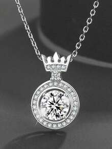 1件装奢华闪亮锆石皇冠项链，女士款，优雅皇冠设计，适合日常佩戴、派对及情人节礼物，派对配饰（无包装盒） - 銀色 - 查看 2