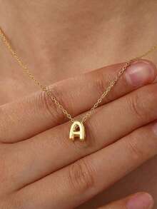 1pc Gold Tone 3D Bubble Letter Pendant Necklace, Cute Balloon A-Z Initial Alphabet Charm Chain, Y2K Aesthetic Jewelry For Women - Yellow Gold - View 1