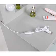 Jooli H Dressing Table Set With LED Lights Mirror, Vanity Makeup Table 2 Large Drawers And Stool, Grey - Silver Gray - View 8