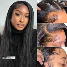 8-36 Inch Wig Human Blended Hair 180 Density 13x4 Lace Front Wigs Human Blended Hair Pre Plucked With Baby Hair 15A Glueless Straight Frontal Human Blended Hair Wigs For Women Natural Black - Natural & Black - View 5