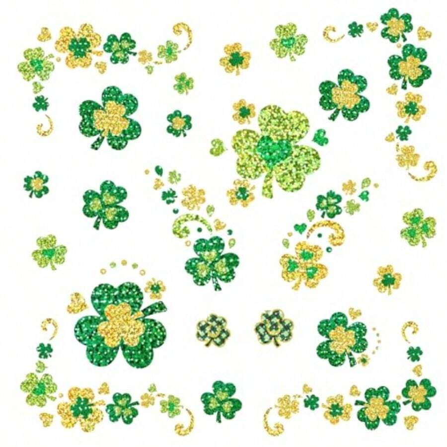 88pcs St Patricks Day Temporary Tattoos Glitter Shamrock Face Tattoos Clover Body Stickers For Irish Party Favors Parades Accessories Saint Patricks Day Decorations Face88 - 彩色 - 查看 1