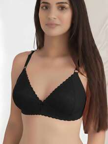 Non-Padded Lycra And Lace Bra, No Wire, Sizes S, M, L, XL - Negro - Ver 1