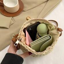 Straw Bag With Adjustable Crossbody Strap - Summer - Beautiful, Stylish - Fashion - Shope - Màu Khaki - Xem 3
