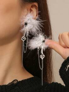 1 Pair Rhinestone Embellished Metal Heart Earrings, Elegant Gift For Women - Silver - View 5