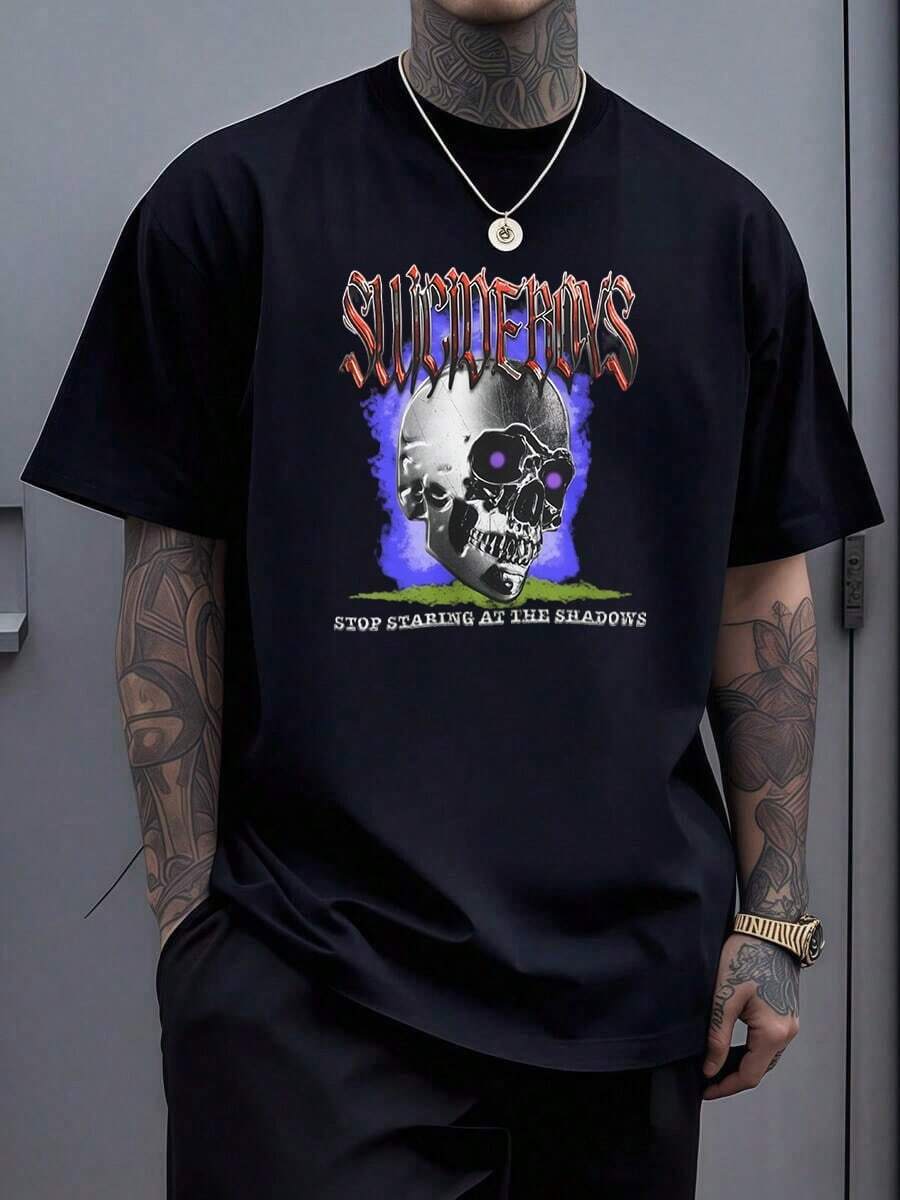 Suicideboy Era Tour Graphics Print T-Shirts For Men Harajuku Hip Hop Rock Style T Shirts Unisex Fashion Oversized Street T Shirt Tee Comfortable Comfortable Streetwear,Suicideboy Skeleton Graphic 100% Cotton Print T-Shirt,Halloween Funny Graphic, Sports Leisure Tee,Soft Cotton - Black 6 - View 1
