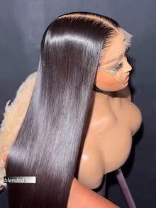 8-36 Inch Wig Human Blended Hair 180 Density 13x4 Lace Front Wigs Human Blended Hair Pre Plucked With Baby Hair 15A Glueless Straight Frontal Human Blended Hair Wigs For Women Natural Black - Natural & Black - View 4