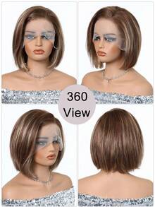 6/613 挑染金棕色直发假发，13x4蕾丝前巴西发假发，女士款，10英寸，150%密度 - S6/613 - 查看 6