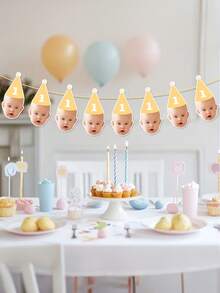 7/14/21pcs Customizable Birthday Photo Decorations, Personalized Photo Garland, 1st Birthday Banner, Personalized Birthday Hat Decor Garland, Birthday Party Gifts, Baby Shower/Gender Reveal Party Banner, Personalized Gift, Unique Gift - Multicolor - View 6