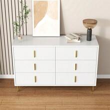 Elegant Sideboard With A Modern Design, Chest Of Drawers And Plenty Of Storage Space, Gold Handles - White+Gold - View 3
