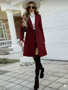Women's Long Coat In Solid Color00 - Burgundy - View 1