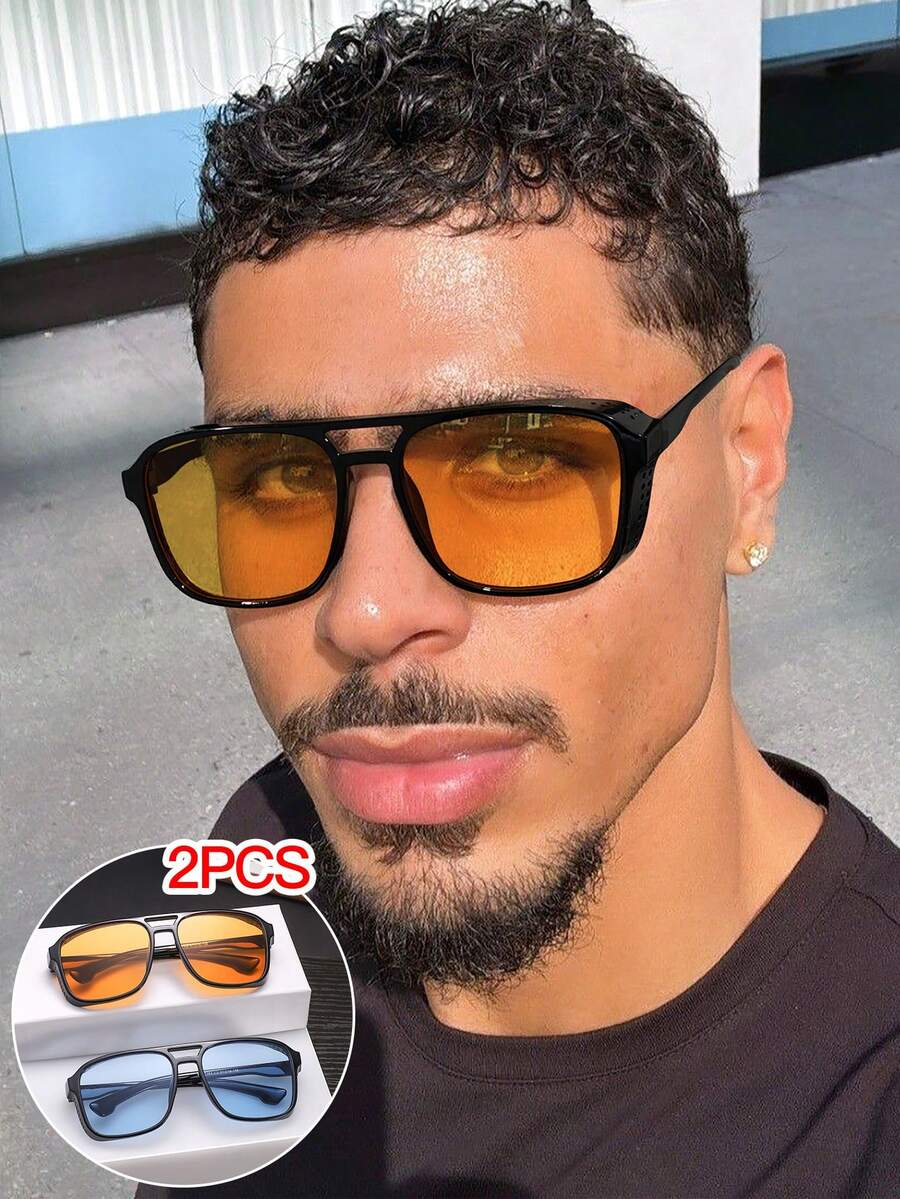 2 chiếc gọng kính thời trang vuông cổ điển bằng polycarbonate dành cho nam, thiết kế chắn gió hai bên, kiểu dáng thanh lịch và đơn giản, gọng kính nhẹ và thoải mái, phù hợp để đeo hàng ngày, kèm hộp đựng kính. - Nhiều màu - Xem 1