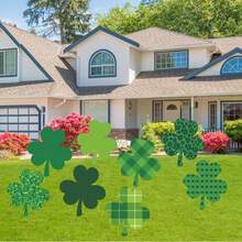 8件套圣帕特里克节庭院装饰牌套装 - 三叶草和绿色格子图案，带插杆，适用于户外草坪装饰，是爱尔兰主题派对和家庭花园的完美之选。 - C - 查看 4