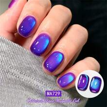 MEET ACROSS 1pc 7ml Jelly Colored Stone Cat Eye Gel Nail Polish, Ultral Shine Gradient Magnetic Semi Permanent Soak Off UV Gel Varnish For Summer Nails, Manicure Nail Art Degign For Home And Salon Nail Supplies - 彩色 - 查看 2