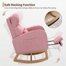 illón Mecedora Moderno de Felpa Suave - Tumbona Cómoda con Cojín y Bolsillos Laterales - Silla de Lactancia Ideal para Habitación Infantil, Salón o Dormitorio - Piel de Cordero Blanca sin Reposapiés - Lana de cordero rosa con reposapiés - Ver 7