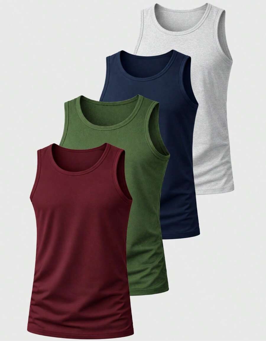 Kit 04 Men's Cotton Tank Top Shirt Comfortable Basic Plain - Xám - Xem 1