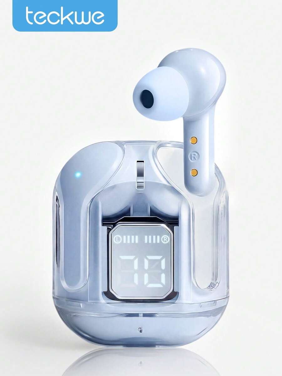 Teckwe 无线耳机，带充电盒和LED数字显示屏，内置麦克风，兼容所有手机设备 - 均碼 - 查看 1