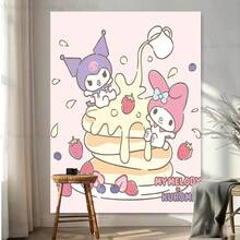 1 Tấm tranh treo tường hình bánh kếp My Melody & Kuromi, dâu tây và siro, trang trí bữa sáng dễ thương kiểu Sanrio cho phòng ngủ và ký túc xá. - Nhiều màu - Xem 2