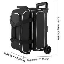 Accesorios de bolos - Tasche mit integriertem Trolley, 2 Bälle, Schwarz-Weiß - Ver 10