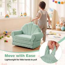 Fold-Out Kids Sofa 2-In-1 Convertible Toddler Couch & Lounger With Non-Slip Base Beige/Green/Pink - 綠色 - 查看 8