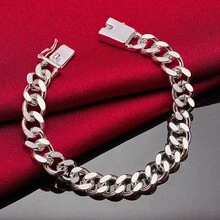 925纯银镀层10毫米方形扣侧链手链，女士婚礼订婚派对首饰 - 銀色 - 查看 3