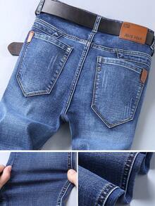 Jeans ajustados y rectos de hombre para otoño/invierno, aptos para trabajo, social, viaje, casual, negocios, ropa de trabajo, pantalones casuales, adecuados para viernes, Navidad, Día del Padre, Día de San Valentín - Azul - Ver 5