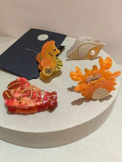 1pc Fashionable & Cute Starfish Shaped Hair Clip, Popular Marine Life Crab Octopus Hair Claw Hair Accessory For Women