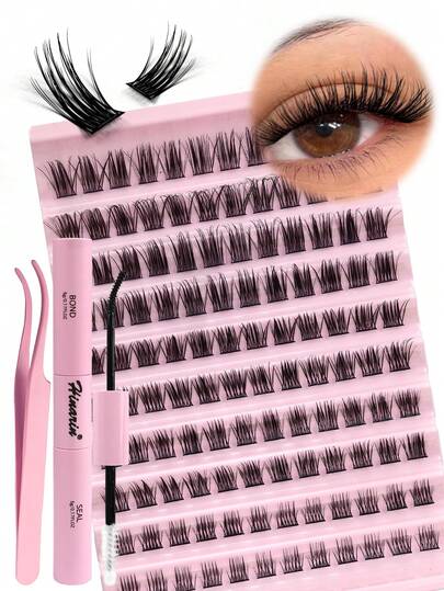 120pcs Cluster Eyelashes Set - Fluffy D-Curl Voluminous Segmented Lashes (8-16mm), Includes Glue & Tweezers. Soft & Comfortable, Enhances Eye Contour, Creates Doe-Eyed Look. Suitable For Photography, Perfect For Parties, Dates, And Music Festivals