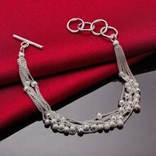 925 Sterling Silver Plated Matte Bead Ball Chain Grapes Bracelet For Woman Wedding Engagement Party Jewelry - Silver - View 3