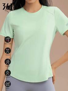 361degree Áo tập yoga tay ngắn nữ 361°, trang phục yoga mùa xuân/hè mới, dáng ôm, thoáng khí. - Màu xanh Bạc hà - Xem 1
