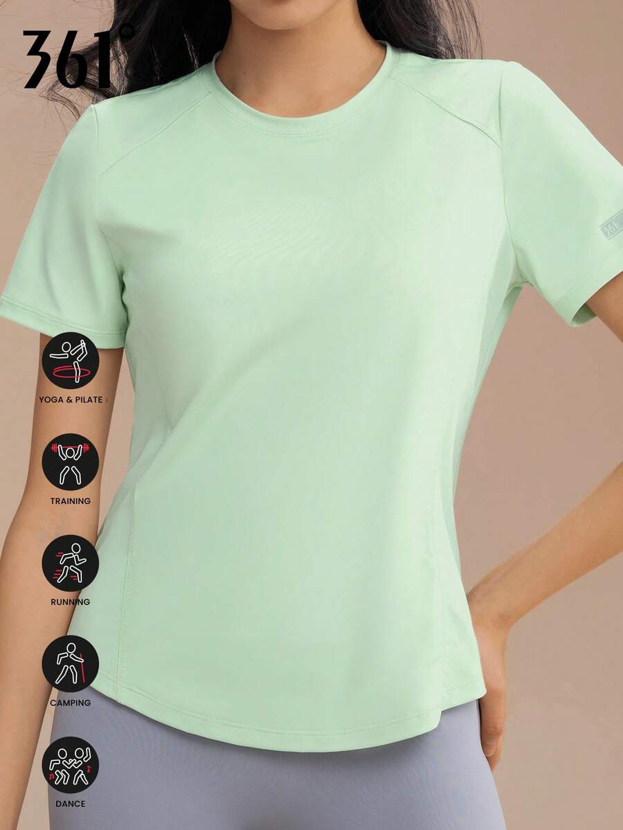 361degree Áo tập yoga tay ngắn nữ 361°, trang phục yoga mùa xuân/hè mới, dáng ôm, thoáng khí. - Màu xanh Bạc hà - Xem 1